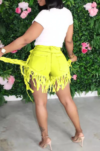 Unusual Fringed Denim Shorts